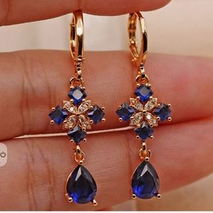 New 18ktgf blue Sapphire cz dangle earrings